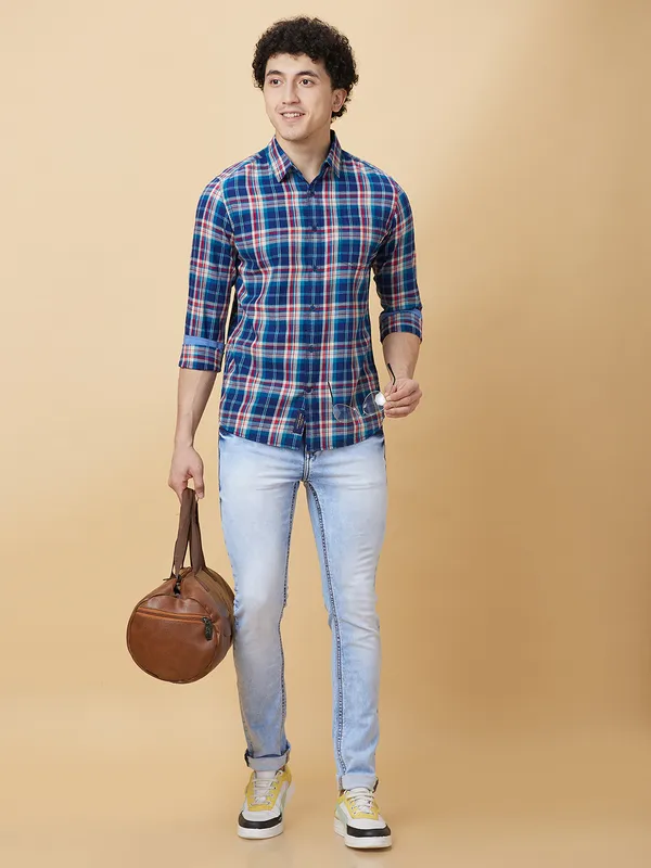 Being Human Mens-Top Shirts Blue Red
